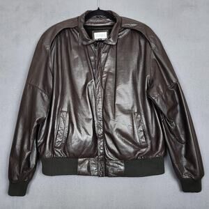 Caspi Jacket Mens 44 Brown Genuine Leather Bomber Pile Lined Zip Pockets Ribbed